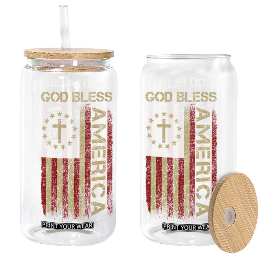 God Bless America Glass Can American Flag 4th Of July Patriotic Christian TS10 Black Print Your Wear