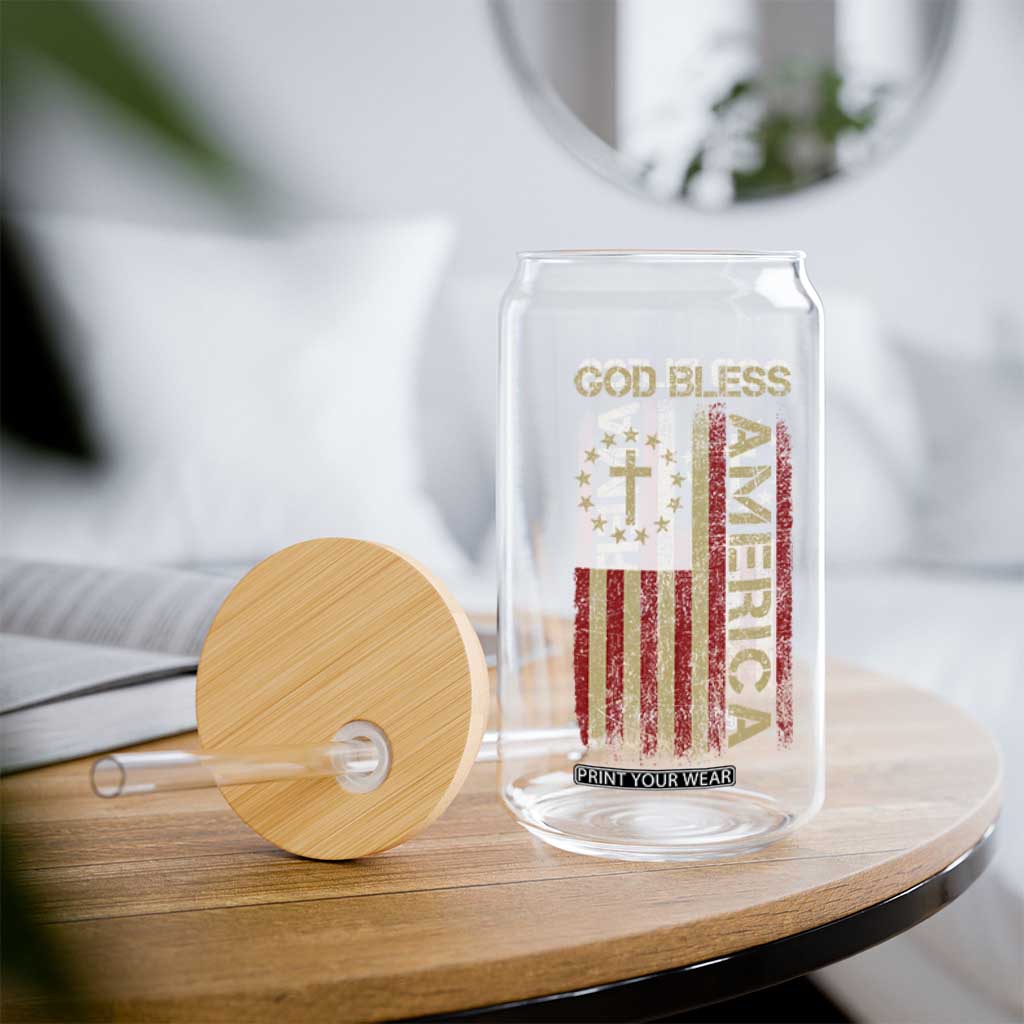 God Bless America Glass Can American Flag 4th Of July Patriotic Christian TS10 Print Your Wear