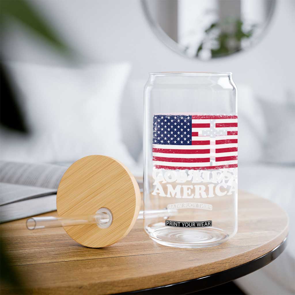 God Bless America Glass Can Cross USA Flag Patriotic 4th of July Christian TS10 Print Your Wear