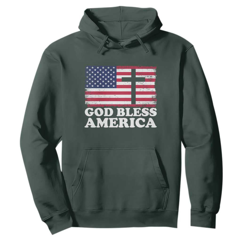 God Bless America Hoodie Cross USA Flag Patriotic 4th of July Christian TS10 Dark Forest Green Print Your Wear