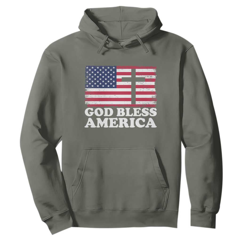 God Bless America Hoodie Cross USA Flag Patriotic 4th of July Christian TS10 Military Green Print Your Wear
