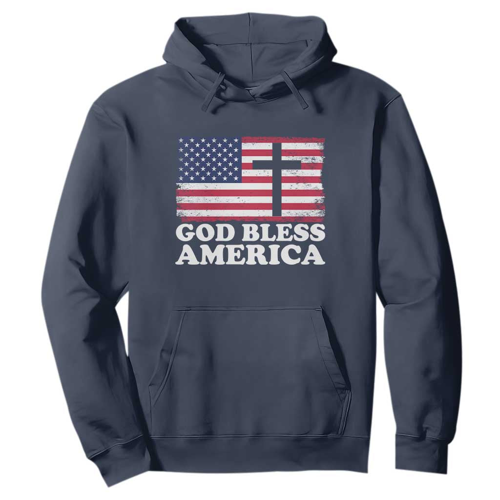God Bless America Hoodie Cross USA Flag Patriotic 4th of July Christian TS10 Navy Print Your Wear
