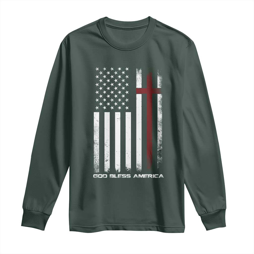 God Bless America Long Sleeve Shirt America Pride USA US Flag Patriotic 4th of July TS10 Dark Forest Green Print Your Wear
