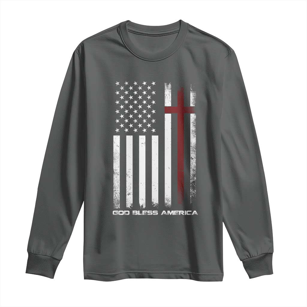 God Bless America Long Sleeve Shirt America Pride USA US Flag Patriotic 4th of July TS10 Dark Heather Print Your Wear