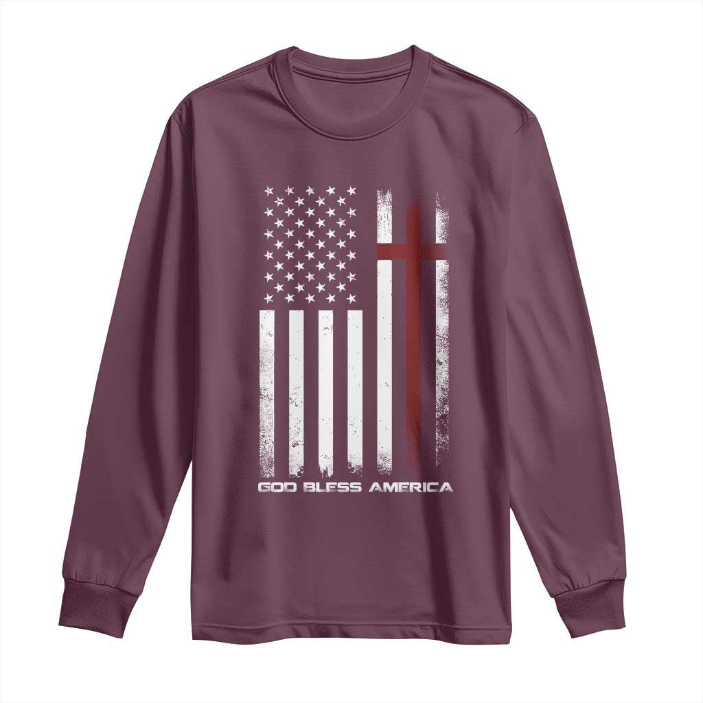 God Bless America Long Sleeve Shirt America Pride USA US Flag Patriotic 4th of July TS10 Maroon Print Your Wear