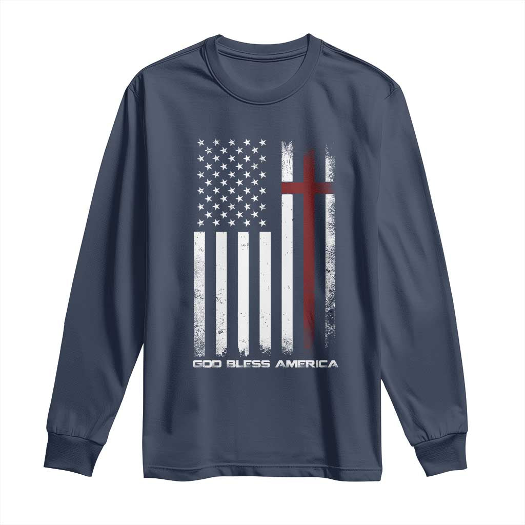 God Bless America Long Sleeve Shirt America Pride USA US Flag Patriotic 4th of July TS10 Navy Print Your Wear