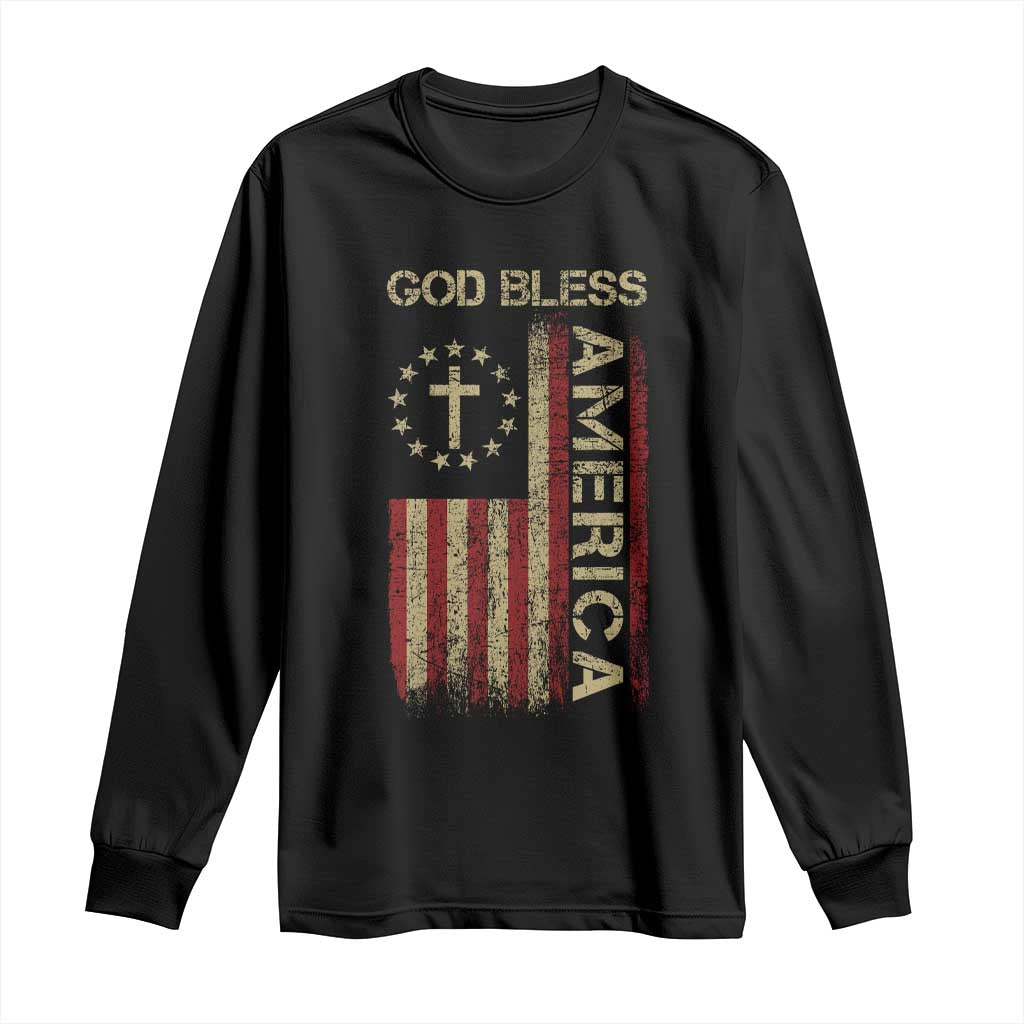 God Bless America Long Sleeve Shirt American Flag 4th Of July Patriotic Christian TS10 Black Print Your Wear