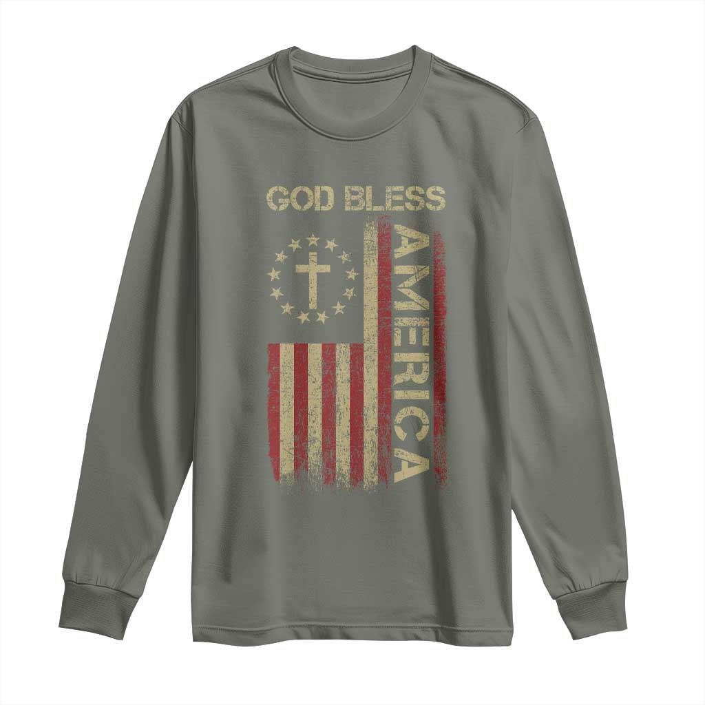 God Bless America Long Sleeve Shirt American Flag 4th Of July Patriotic Christian TS10 Military Green Print Your Wear