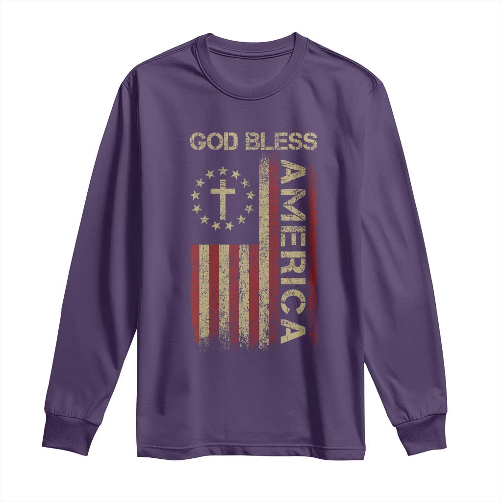 God Bless America Long Sleeve Shirt American Flag 4th Of July Patriotic Christian TS10 Purple Print Your Wear