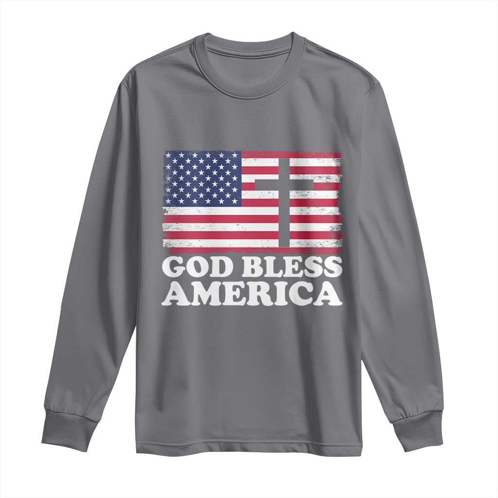 God Bless America Long Sleeve Shirt Cross USA Flag Patriotic 4th of July Christian TS10 Charcoal Print Your Wear