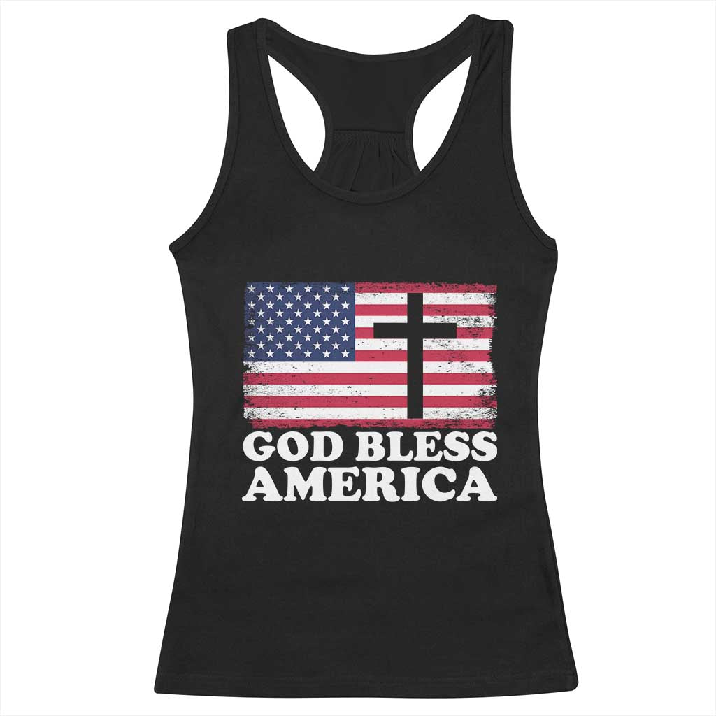 God Bless America Racerback Tank Top Cross USA Flag Patriotic 4th of July Christian TS10 Black Print Your Wear