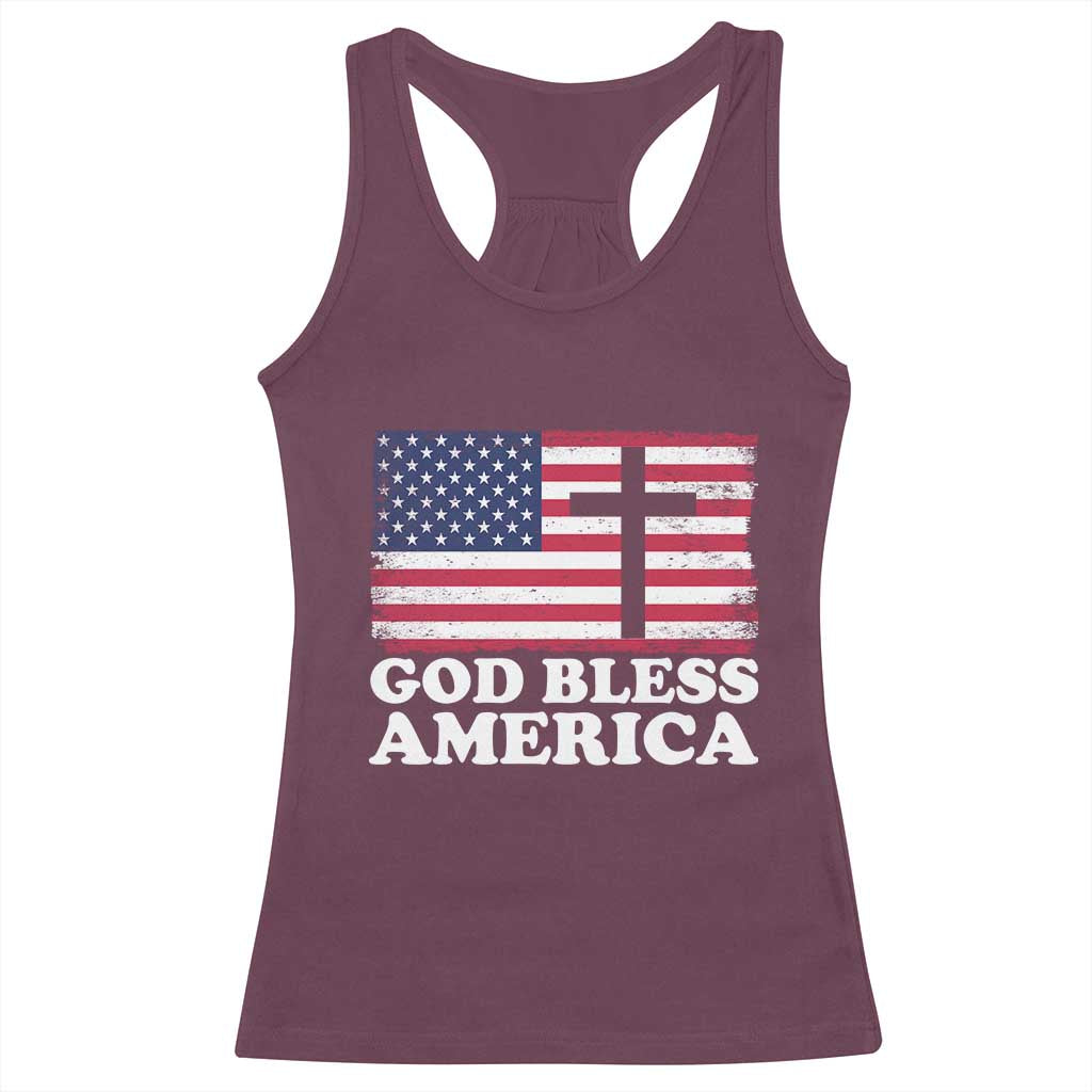God Bless America Racerback Tank Top Cross USA Flag Patriotic 4th of July Christian TS10 Maroon Print Your Wear