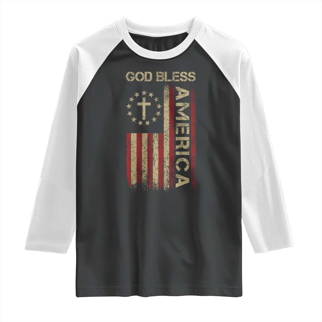God Bless America Raglan Shirt American Flag 4th Of July Patriotic Christian TS10 Black White Print Your Wear