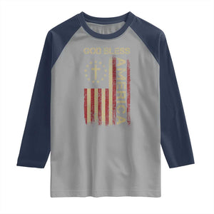 God Bless America Raglan Shirt American Flag 4th Of July Patriotic Christian TS10 Sport Gray Navy Print Your Wear