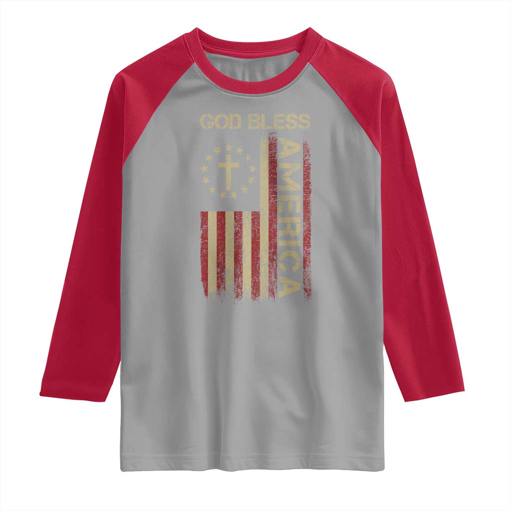 God Bless America Raglan Shirt American Flag 4th Of July Patriotic Christian TS10 Sport Gray Red Print Your Wear