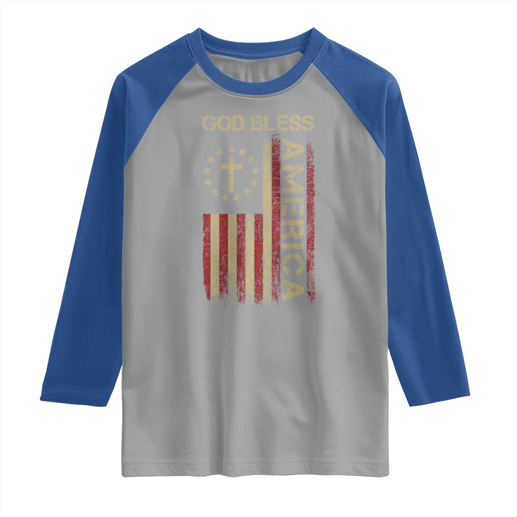 God Bless America Raglan Shirt American Flag 4th Of July Patriotic Christian TS10 Sport Gray Royal Print Your Wear