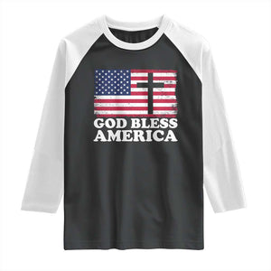 God Bless America Raglan Shirt Cross USA Flag Patriotic 4th of July Christian TS10 Black White Print Your Wear