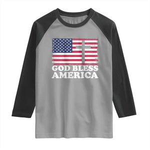 God Bless America Raglan Shirt Cross USA Flag Patriotic 4th of July Christian TS10 Sport Gray Black Print Your Wear