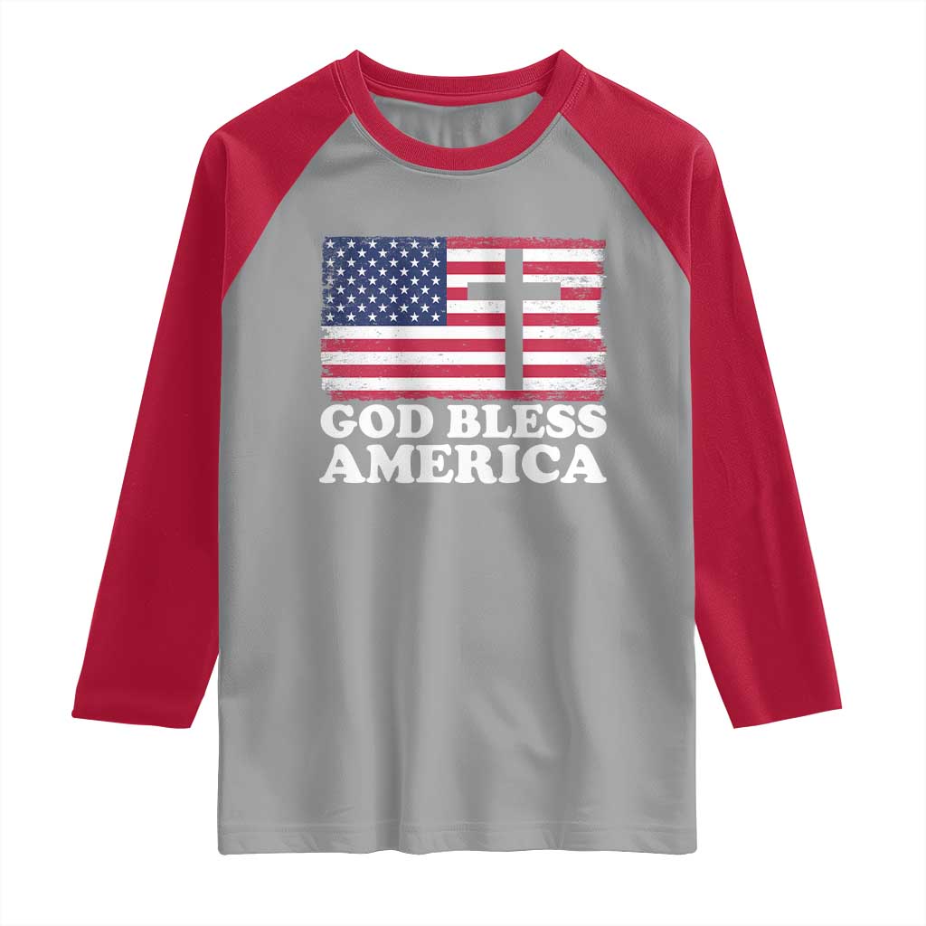 God Bless America Raglan Shirt Cross USA Flag Patriotic 4th of July Christian TS10 Sport Gray Red Print Your Wear