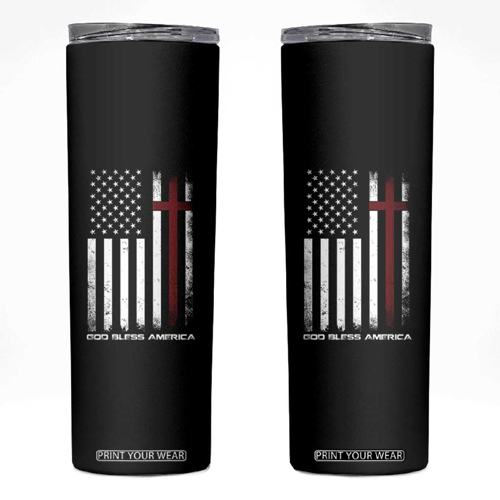 God Bless America Skinny Tumbler America Pride USA US Flag Patriotic 4th of July TS10 Black Print Your Wear