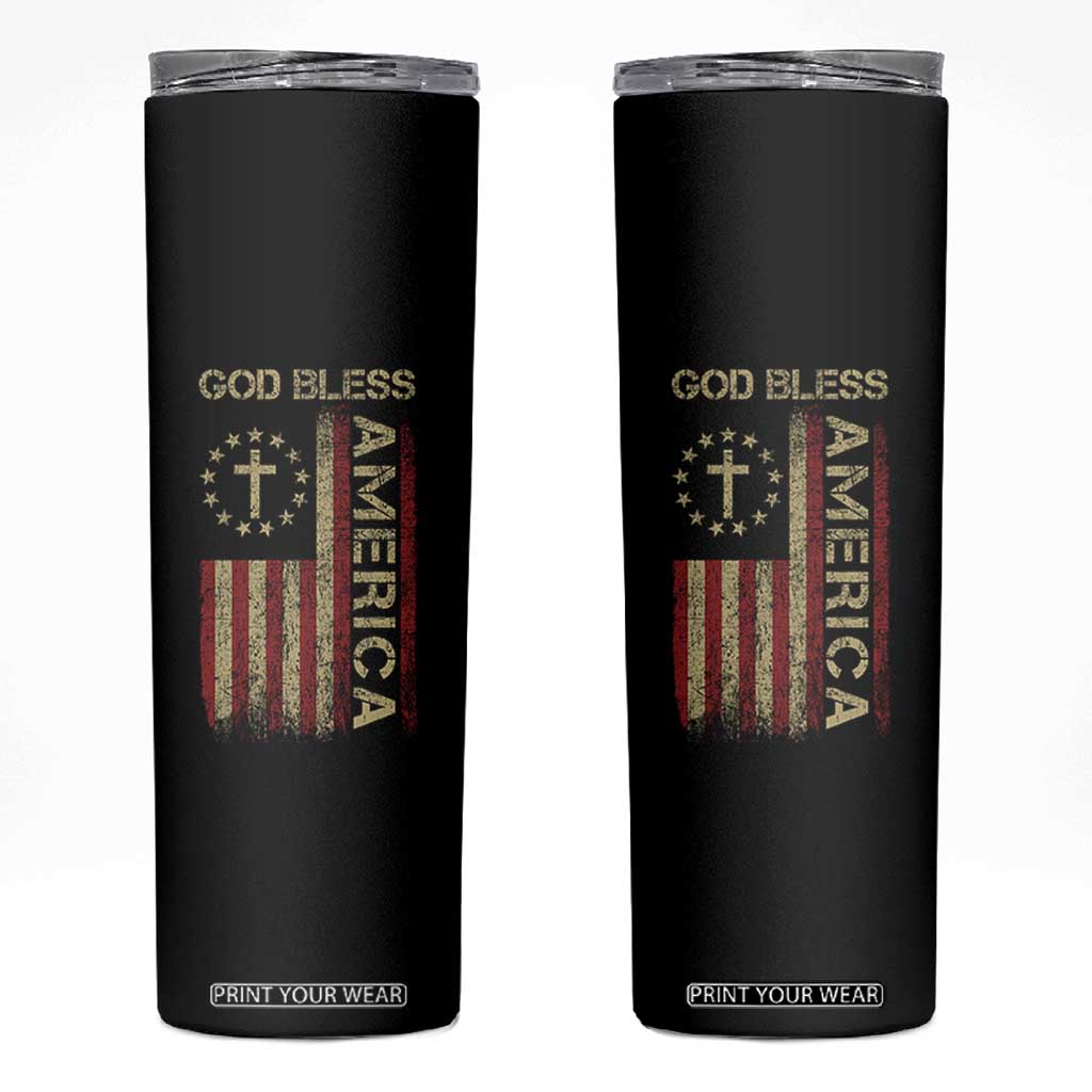 God Bless America Skinny Tumbler American Flag 4th Of July Patriotic Christian TS10 Black Print Your Wear