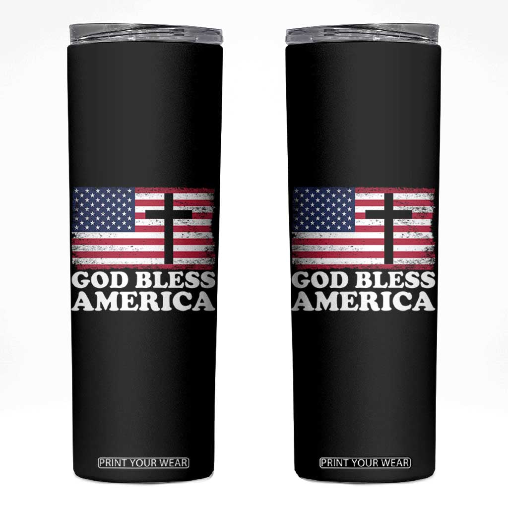 God Bless America Skinny Tumbler Cross USA Flag Patriotic 4th of July Christian TS10 Black Print Your Wear