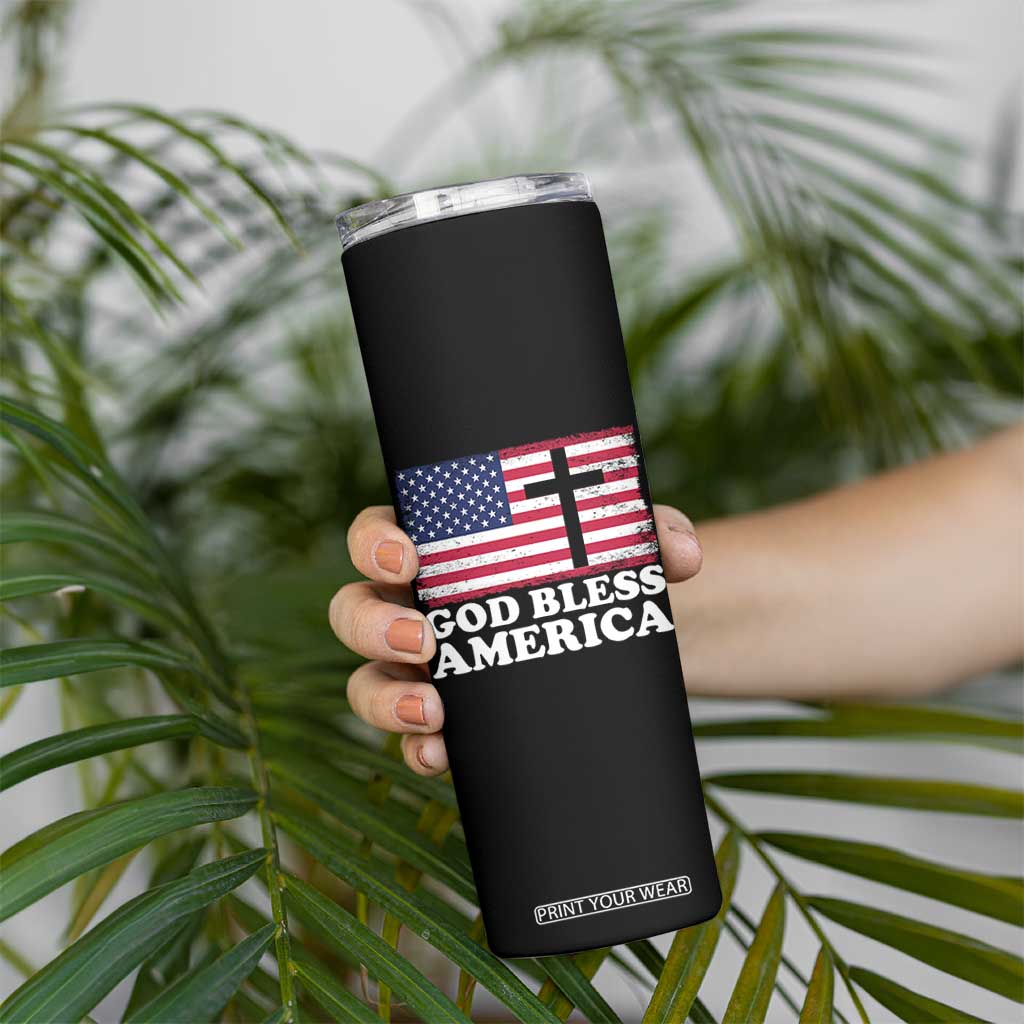 God Bless America Skinny Tumbler Cross USA Flag Patriotic 4th of July Christian TS10 Print Your Wear