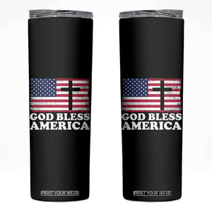 God Bless America Skinny Tumbler Cross USA Flag Patriotic 4th of July Christian TS10 Black Print Your Wear