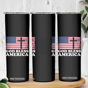 God Bless America Skinny Tumbler Cross USA Flag Patriotic 4th of July Christian TS10 Print Your Wear
