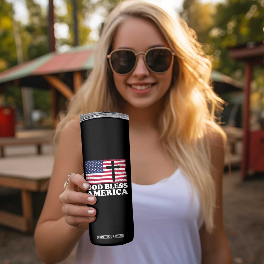 God Bless America Skinny Tumbler Cross USA Flag Patriotic 4th of July Christian TS10 Print Your Wear
