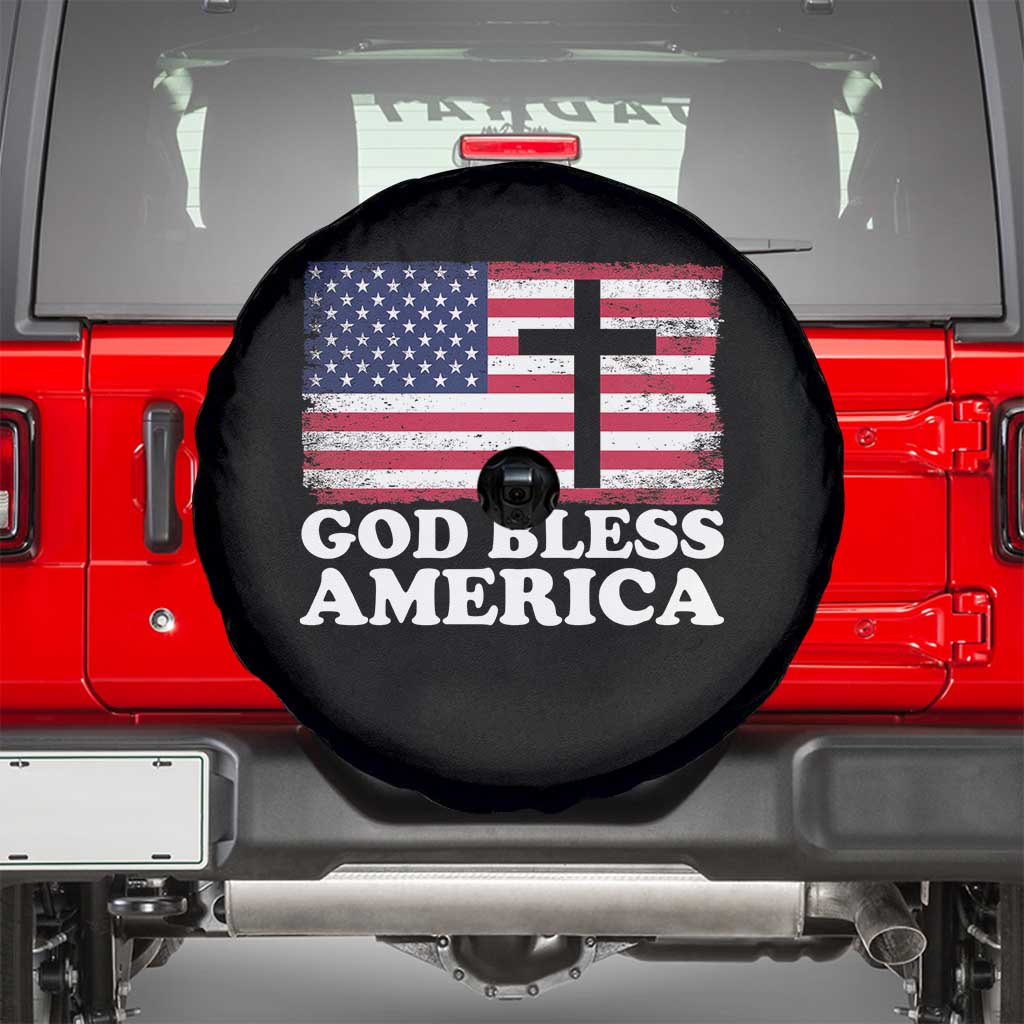God Bless America Spare Tire Cover Cross USA Flag Patriotic 4th of July Christian TS10 Black Print Your Wear