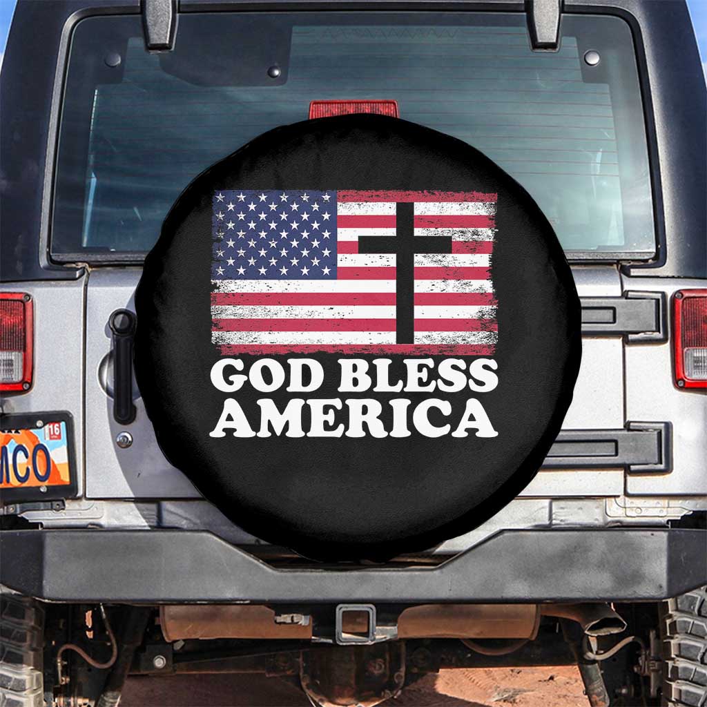 God Bless America Spare Tire Cover Cross USA Flag Patriotic 4th of July Christian TS10 No hole Black Print Your Wear
