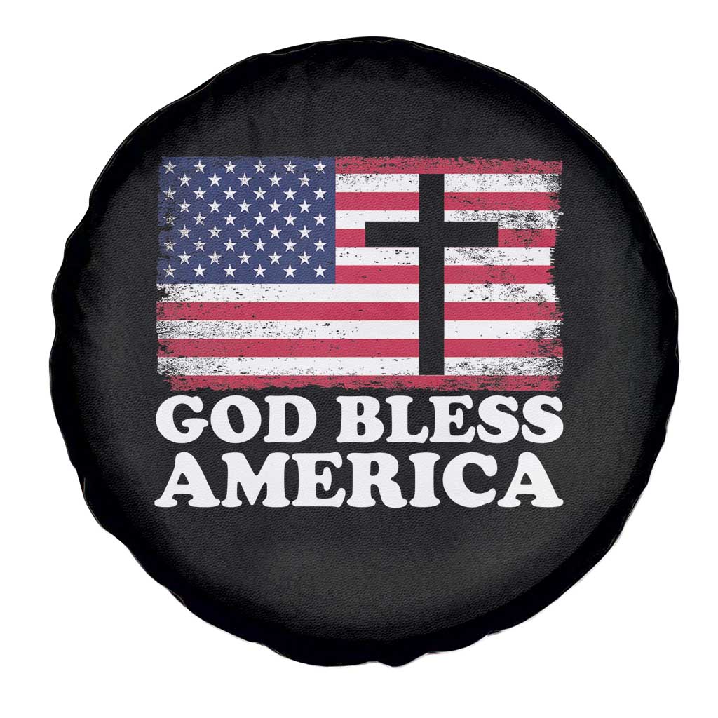 God Bless America Spare Tire Cover Cross USA Flag Patriotic 4th of July Christian TS10 Print Your Wear
