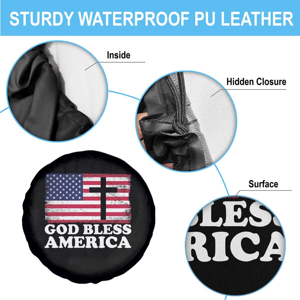 God Bless America Spare Tire Cover Cross USA Flag Patriotic 4th of July Christian TS10 Print Your Wear