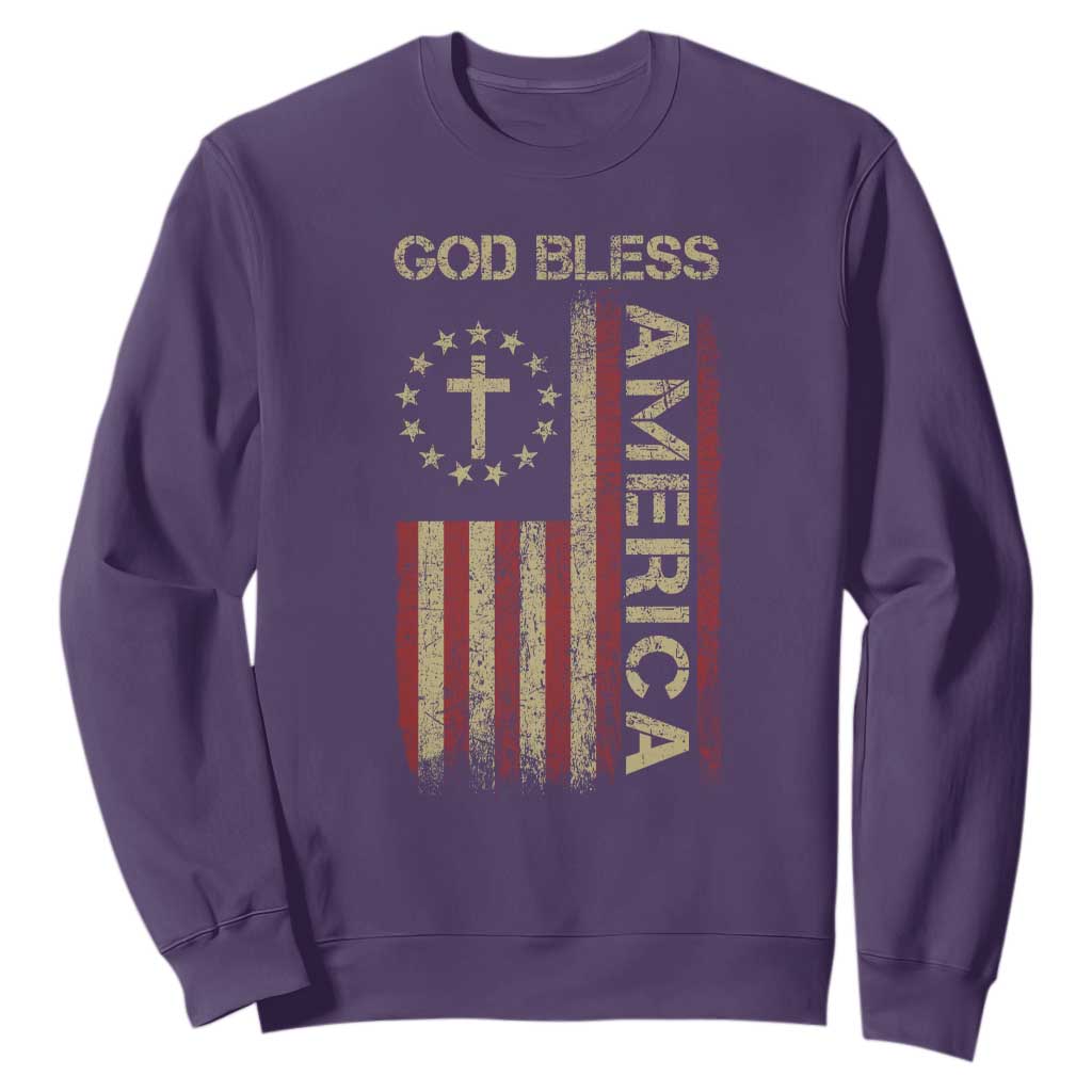 God Bless America Sweatshirt American Flag 4th Of July Patriotic Christian TS10 Purple Print Your Wear