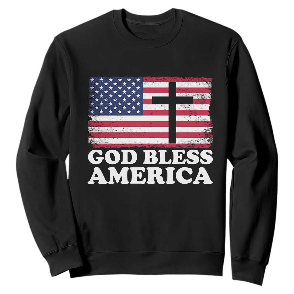 God Bless America Sweatshirt Cross USA Flag Patriotic 4th of July Christian TS10 Black Print Your Wear