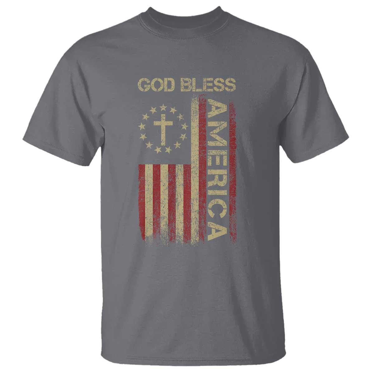 God Bless America T Shirt American Flag 4th Of July Patriotic Christian TS10 Charcoal Print Your Wear