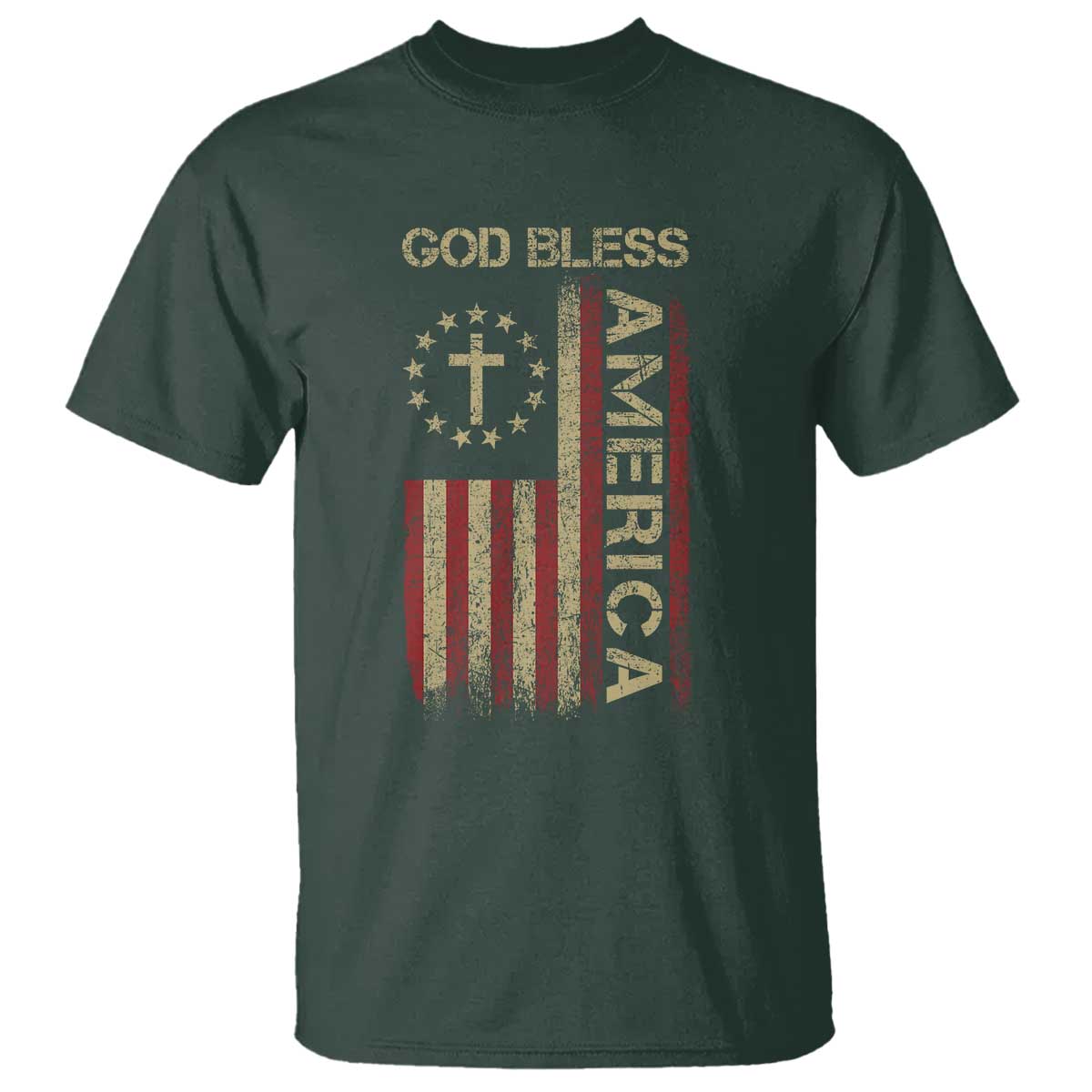 God Bless America T Shirt American Flag 4th Of July Patriotic Christian TS10 Dark Forest Green Print Your Wear