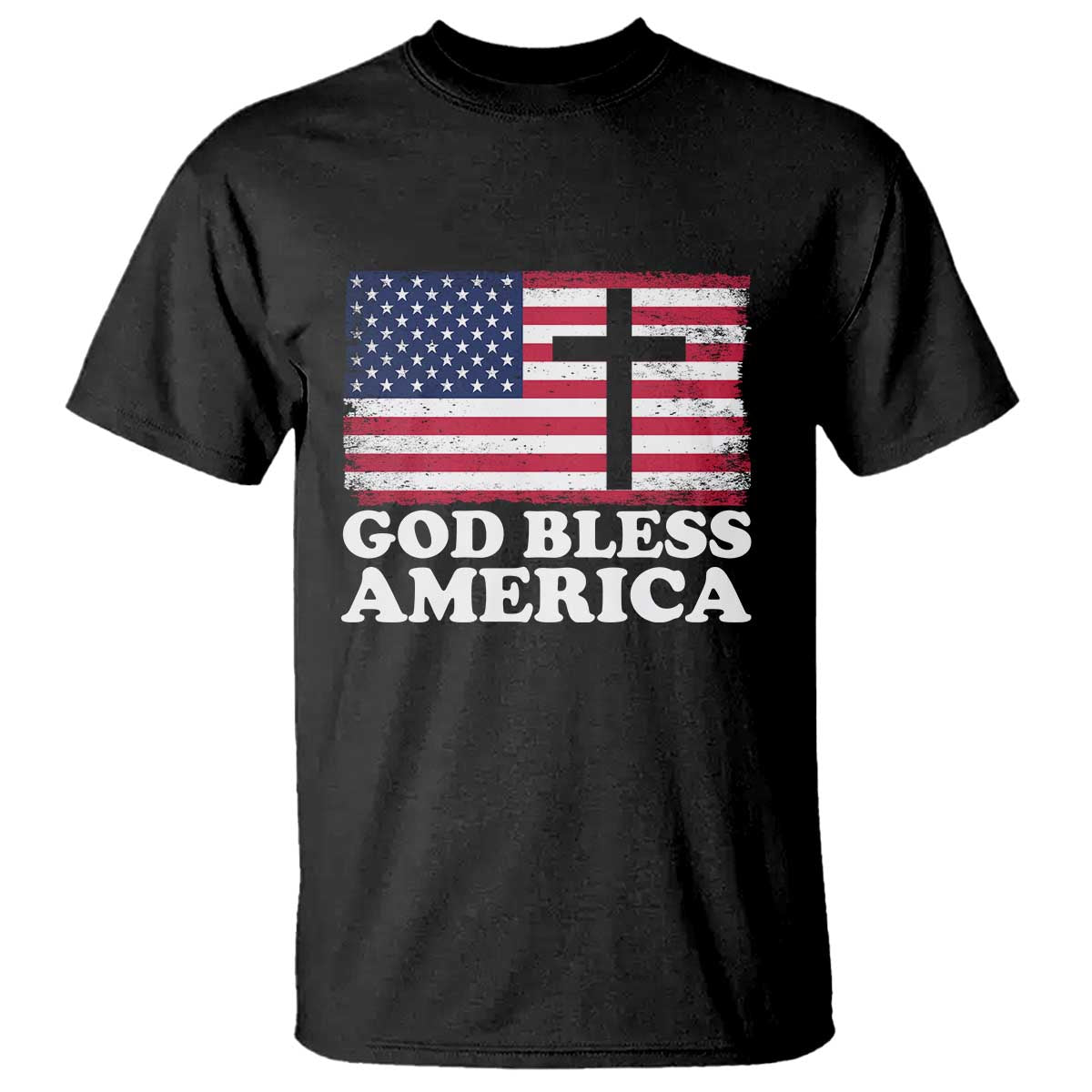 God Bless America T Shirt Cross USA Flag Patriotic 4th of July Christian TS10 Black Print Your Wear