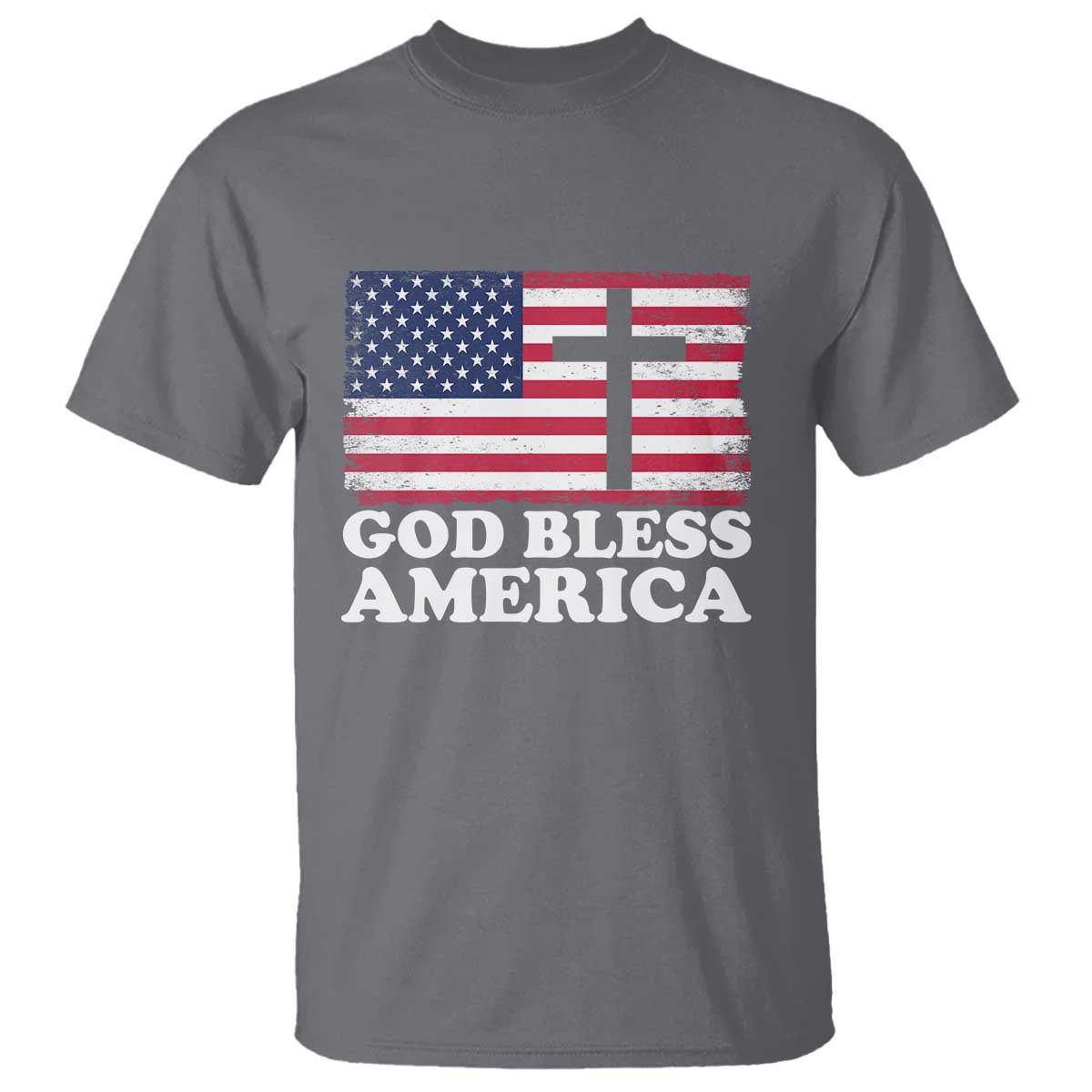 God Bless America T Shirt Cross USA Flag Patriotic 4th of July Christian TS10 Charcoal Print Your Wear