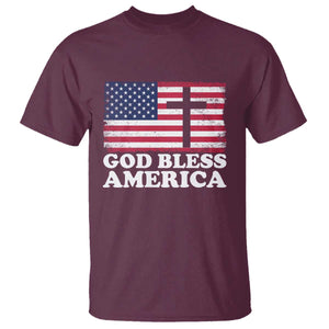 God Bless America T Shirt Cross USA Flag Patriotic 4th of July Christian TS10 Maroon Print Your Wear