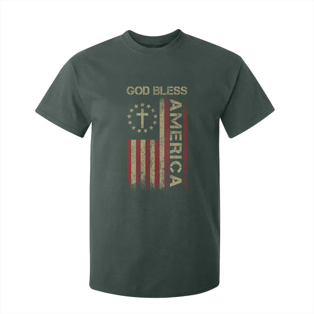 God Bless America T Shirt For Kid American Flag 4th Of July Patriotic Christian TS10 Dark Forest Green Print Your Wear