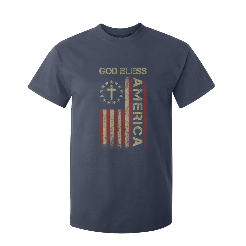 God Bless America T Shirt For Kid American Flag 4th Of July Patriotic Christian TS10 Navy Print Your Wear