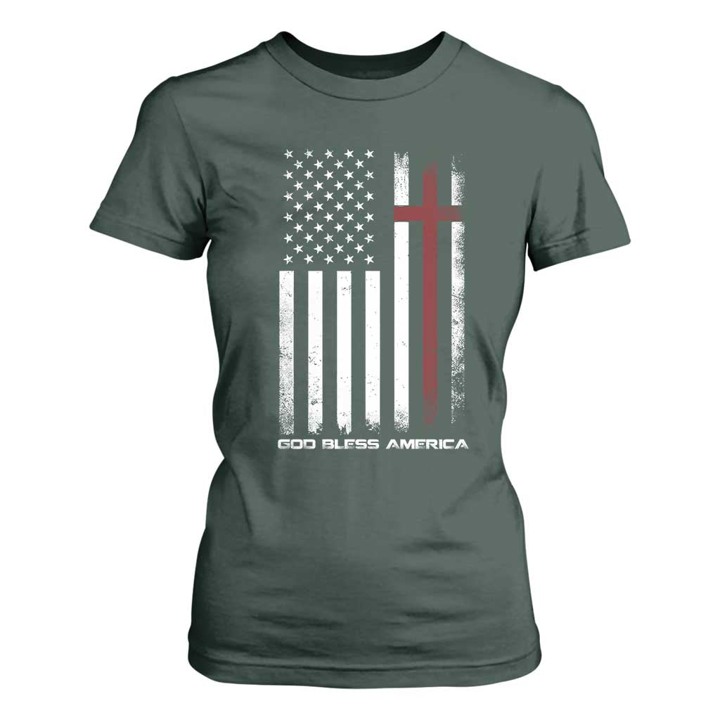 God Bless America T Shirt For Women America Pride USA US Flag Patriotic 4th of July TS10 Dark Forest Green Print Your Wear