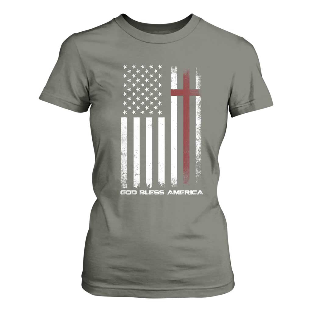 God Bless America T Shirt For Women America Pride USA US Flag Patriotic 4th of July TS10 Military Green Print Your Wear