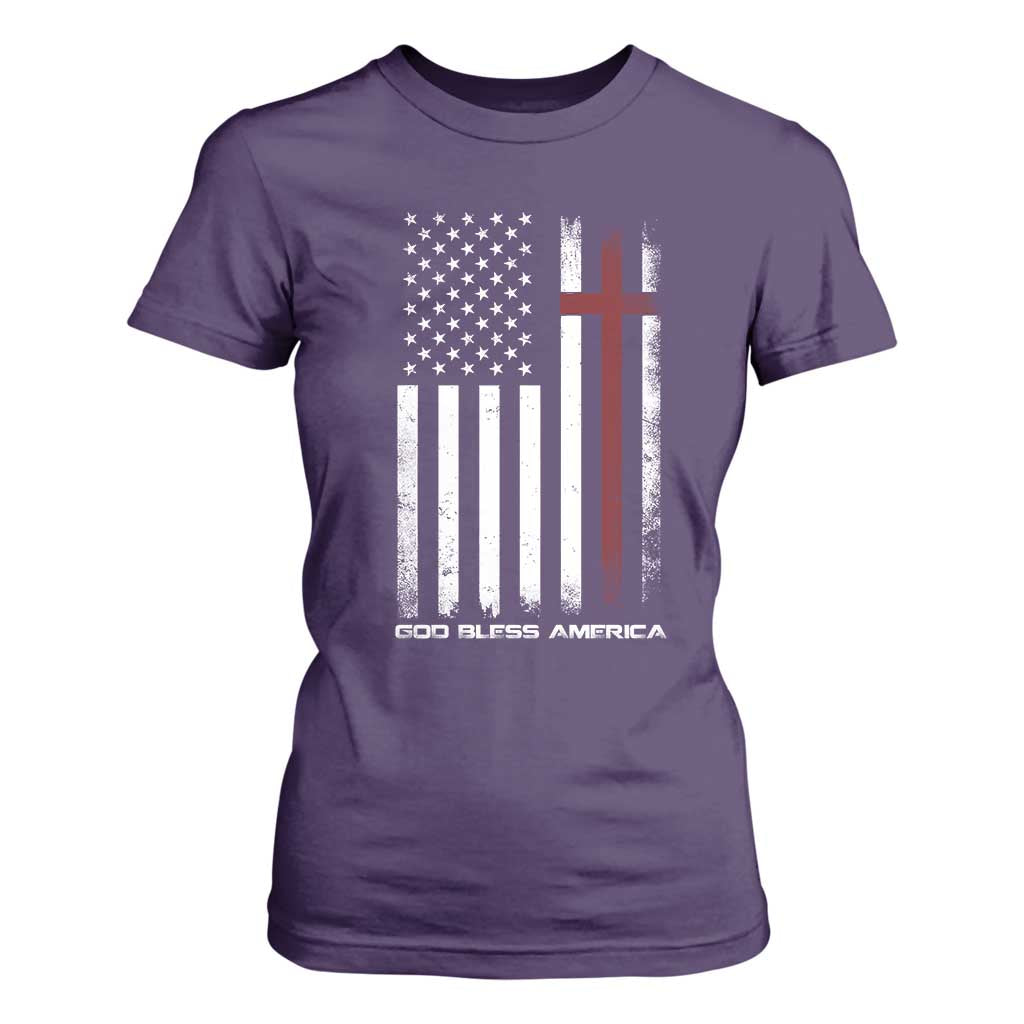 God Bless America T Shirt For Women America Pride USA US Flag Patriotic 4th of July TS10 Purple Print Your Wear