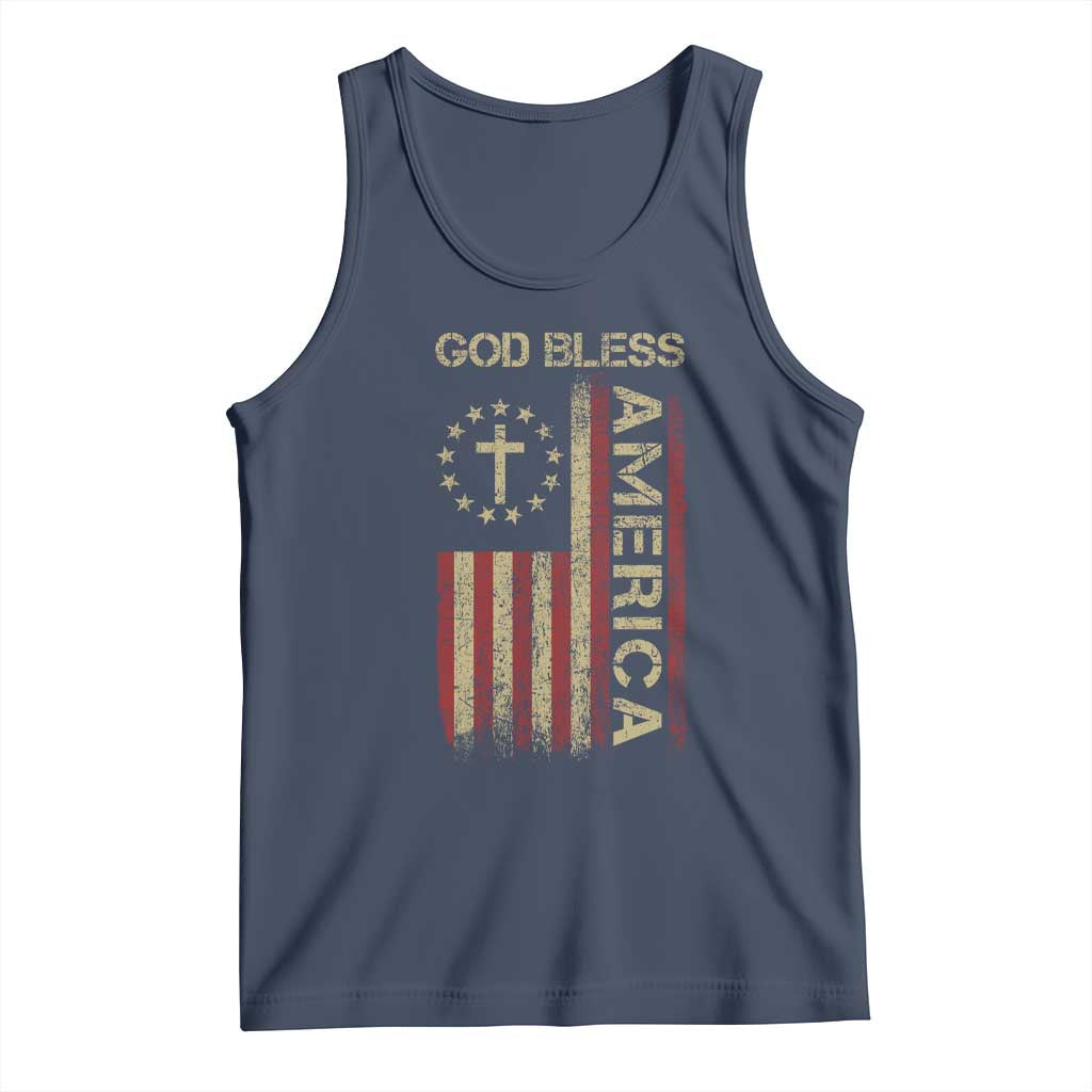 God Bless America Tank Top American Flag 4th Of July Patriotic Christian TS10 Navy Print Your Wear