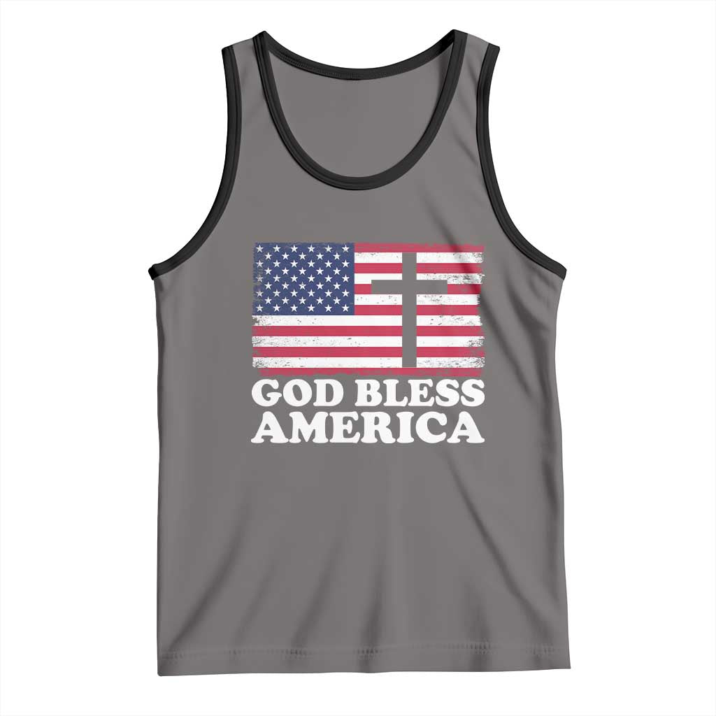 God Bless America Tank Top Cross USA Flag Patriotic 4th of July Christian TS10 Deep Heather Black Print Your Wear