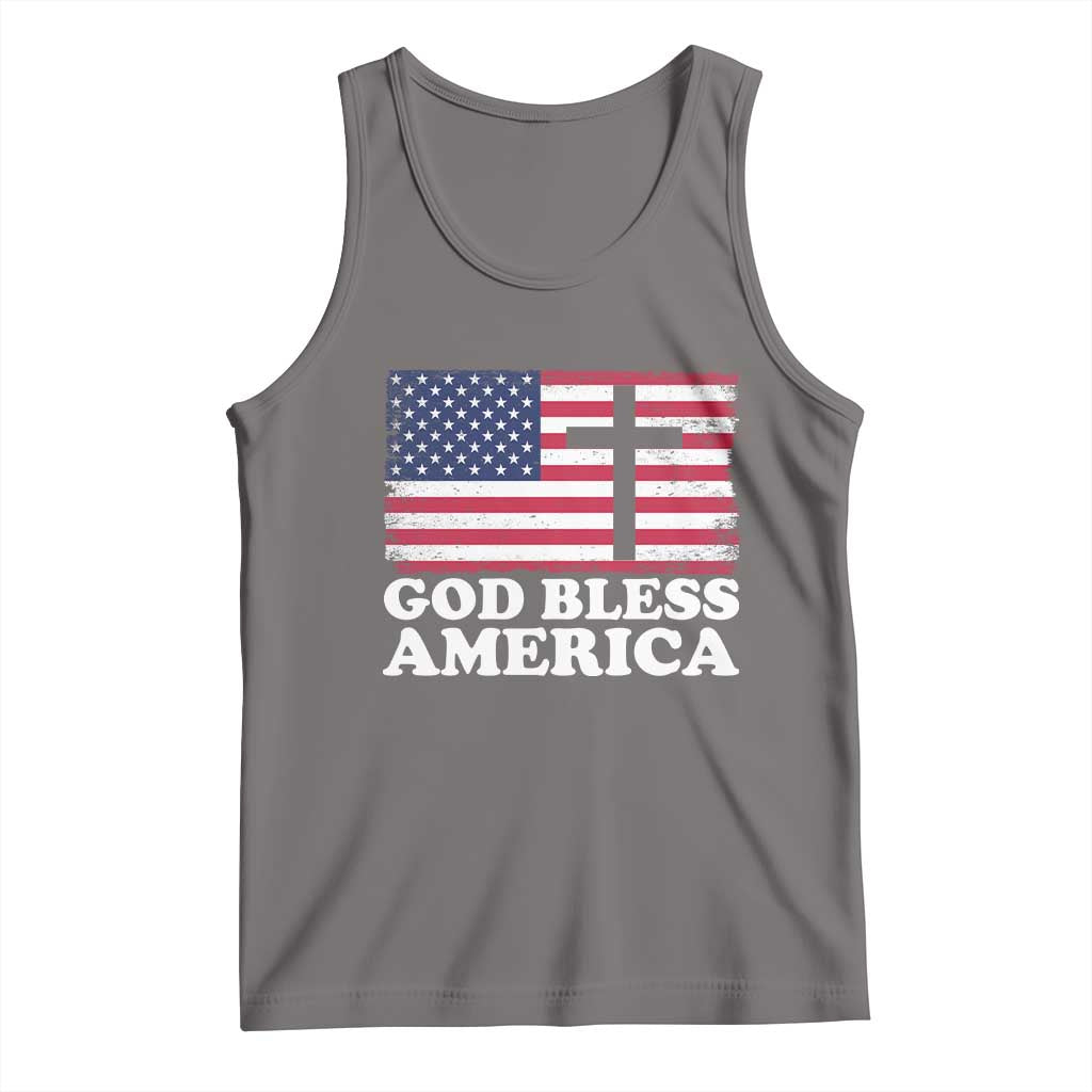God Bless America Tank Top Cross USA Flag Patriotic 4th of July Christian TS10 Deep Heather Print Your Wear