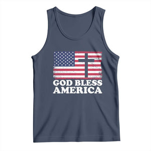 God Bless America Tank Top Cross USA Flag Patriotic 4th of July Christian TS10 Navy Print Your Wear